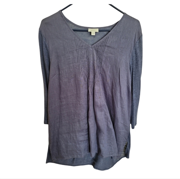 J. Jill 100% Linen Blue Long Sleeve Blouse Size Large - Picture 1 of 8